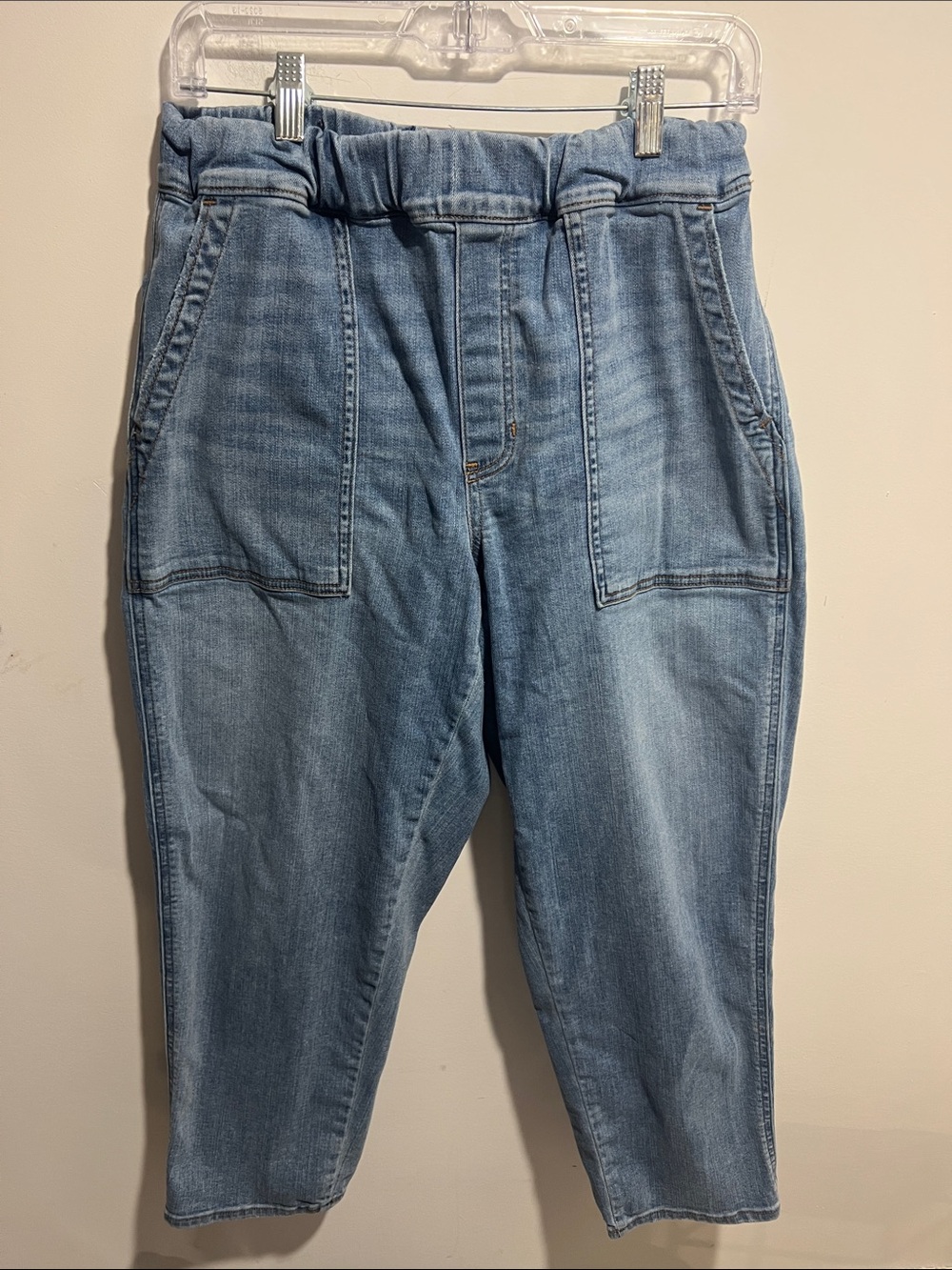 Madewell Light Blue Elastic Waist Cropped Boyfriend Jeans Size Medium